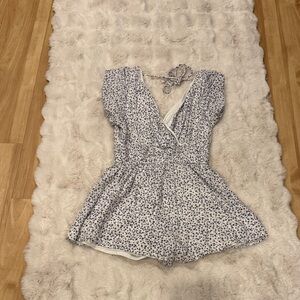 Altar'd State Blue and White Floral V-Neck Romper